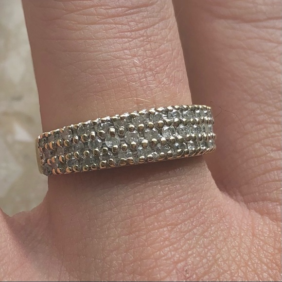 Vintage 1 Carat Diamond Three Row Pave Yellow Gold Stack Band Ring - Picture 8 of 13